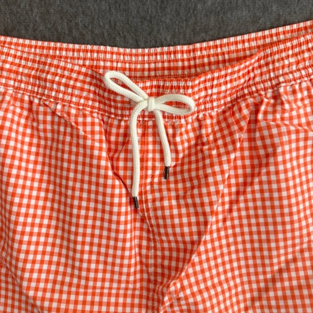 NEW Polo Ralph Lauren Swim Trunks Men 4XB Orange Gingham Check Drawstring NWT